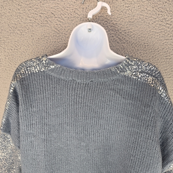 1.State Womens Sweater Sz M Blue-Metallic Silver Throughout Front Oversized - Picture 8 of 11